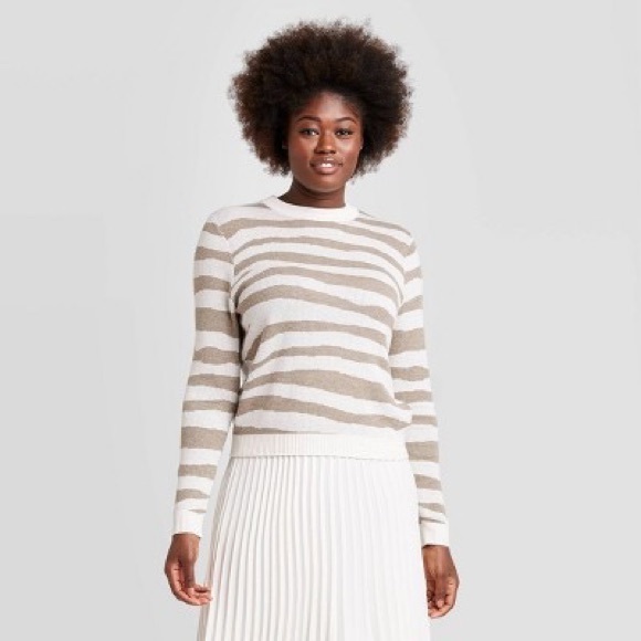 a new day Sweaters - A New Day Animal Print Striped Crewneck Pullover Cotton Sweater Size XS
